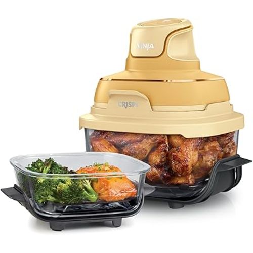 Ninja Crispi 4-in-1 Glass Air Fryer | 450°F | Non-Toxic | 4QT & 6-Cup Glass Containers w/Lids | Microwave, Freezer, Dishwasher Safe | Max Crisp, Air Fry, Bake, Recrisp | Ginger Snap | FN101GD