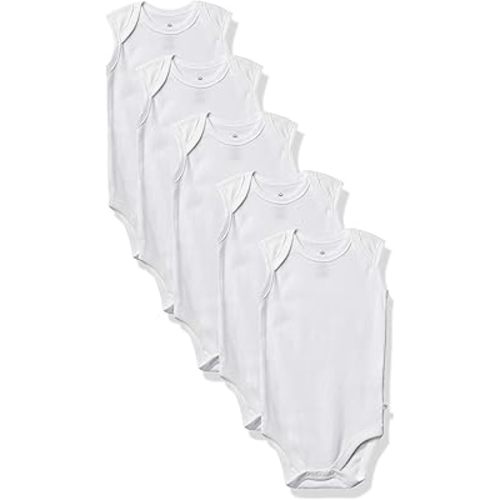 HonestBaby Baby Organic Cotton Sleeveless Bodysuit Multi-Pack, 5-Pack Bright White, 12 Months