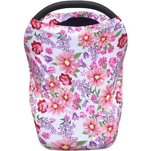 Baby Car Seat Canopy Extra Soft and Stretchy Purple and Pink Floral Nursing Cover