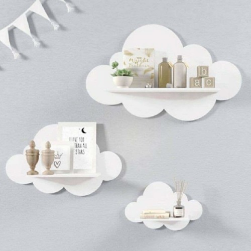 Cloud Wall Shelf Set of 3 | White Pink  Blue Yellow Nursery Shelf | Kids Room Shelves |Wooden Cloud Shelf Nursery Cloud Decor Kids Furniture