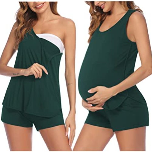 Ekouaer Maternity Nursing Pajamas Sleepwear Set Shorts Striped for Hospital Home