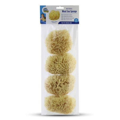 Baby Buddy 4" Natural Baby Bath Sponge, Ultra-Soft Sea Wool, Gentle on Baby Skin, Biodegradable, 4pk