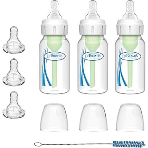 Dr. Brown's Preemie Flow Bottle Set, Anti-Colic Options+ Baby Bottles with Preemie Flow and Level T Nipples, 4oz/120mL, 0m+ – 3 Pack