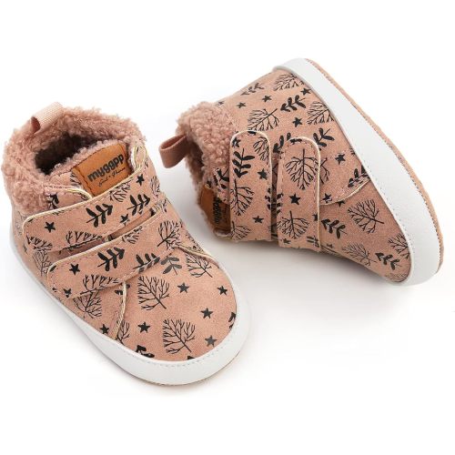 HsdsBebe Baby Ankle Boots Infant Boys Girls Fleece Booties Anti-Slip Rubber Sole Sneakers Toddler Newborn Walking Crib Shoes