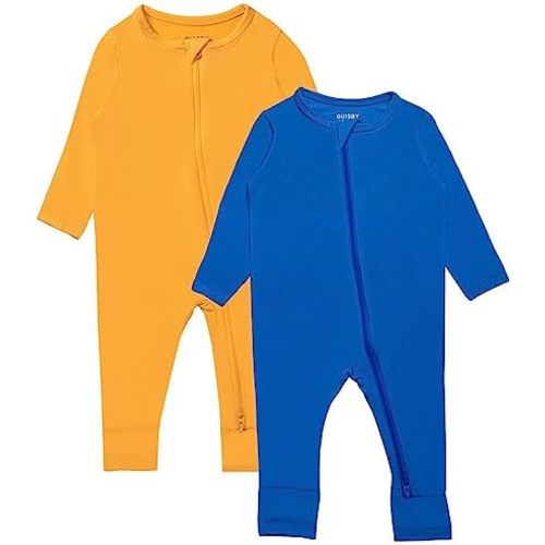 GUISBY Baby Footless Rompers, Rayon Pajamas 2 Way Zipper with Long Sleeve Sleeper