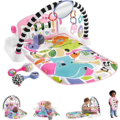 Fisher-Price Baby Gift Set Glow and Grow Kick & Play Piano Gym Pink Playmat & Musical Learning Toy with 2 Rattle Maracas for Newborns Ages 0+ Months