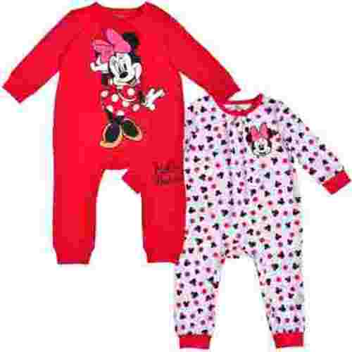 Minnie Mouse Girls 2 Pack Long Sleeve Romper, Newborn