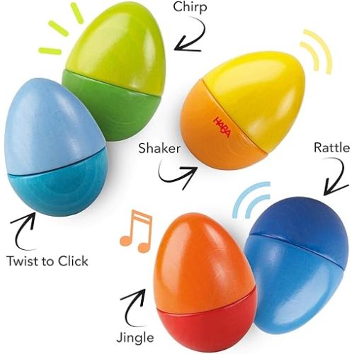 HABA Fun with Sounds Wooden Eggs - 5 Acoustic Sounds, Made in Germany, Kids Musical Instruments, Toddler Sensory Toys Montessori Toys for 2 yrs+