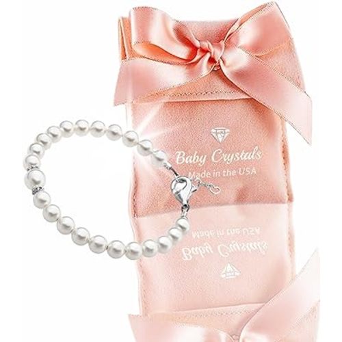 Infant White Austrian Simulated Pearl Bracelet - Baptism Gifts Bracelet for Baby Girl, Sterling Silver Jewelry, Christening and Baptismal Gifts for Girls
