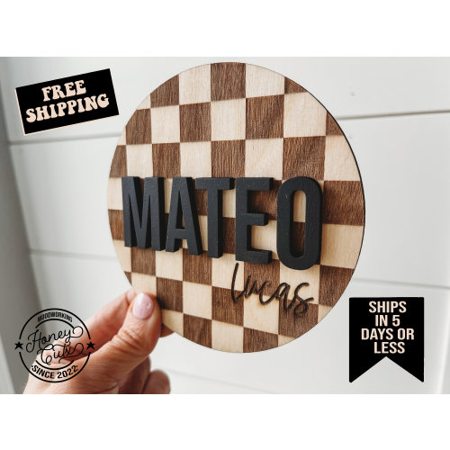 Baby Name Sign for boys, Checkered Baby Name Announcement Sign, Checkerboard Hospital Name Sign, Newborn Name Wood Sign Baby Shower Gift boy