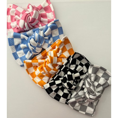 Checkered Head wraps, Baby Turban, Bow, Hand-tied, chunky Bows, Handmade, Stretch, Accessory, Adjustable Headbands