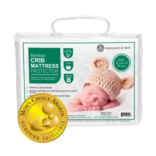 Ultra-Soft Waterproof Crib Mattress Protector Pad - Breathable Premium Bamboo Rayon - Noiseless Fitted Dryer Safe Cover. High Absorbency Oeko-TEX Certified (28 x 52 x 9 inches)