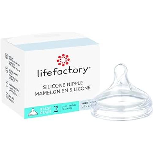 Lifefactory Stage 2 (3-6 Months) Wide Neck Silicone Nipple, 1-Pack,Clear,LG8626