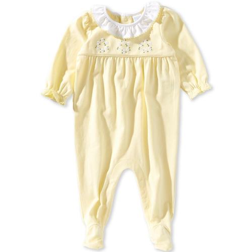 Edgehill Collection Baby Girls Ruffle Collar Embroidered Floral Footed Coverall