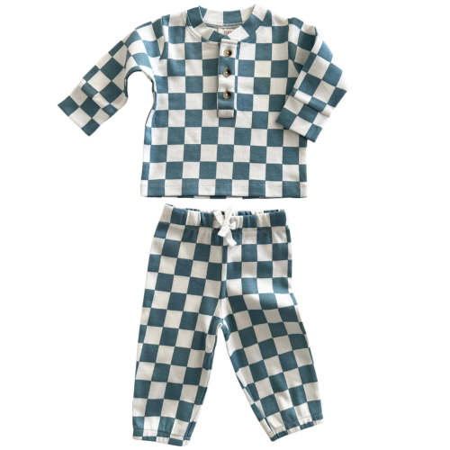 Blueberry Muffin Checkerboard / Organic Wells Top + Pant Set