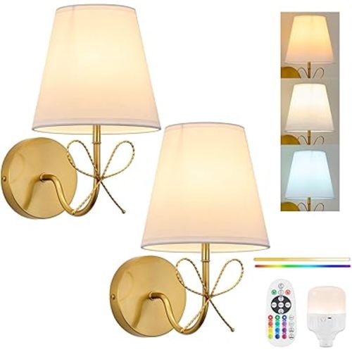 PASSICA DECOR Bow Wireless Battery Operated Wall Sconce Set of 2, Rechargeable Dimmable LED Lights with 15 Colors, Timer, Remote Control,Bow Lamp for Girls or Kids Rooms,Bedroom Living Room