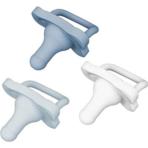 Dr. Brown's HappyPaci 100% Silicone Baby Pacifier, Contoured One-Piece Design, White, Blue, Light Blue, 0-6m, BPA-Free, 3 Pack