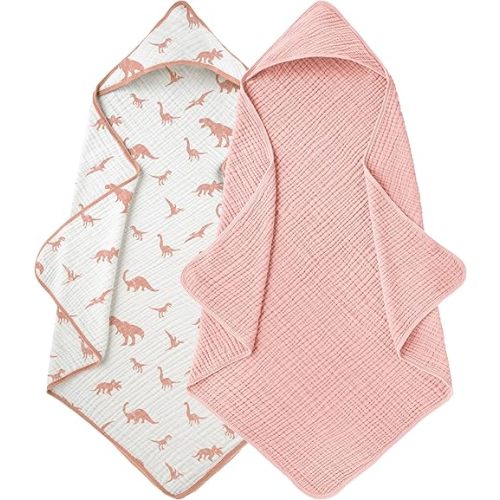 Muslin Hooded Baby Towels for Newborns, Toddler Bath Towel, 100% Cotton – 6 Layers Super Soft Absorbent Breathable, Baby Bath Towel, 32"x32", Newborn Essentials – Pack of 2