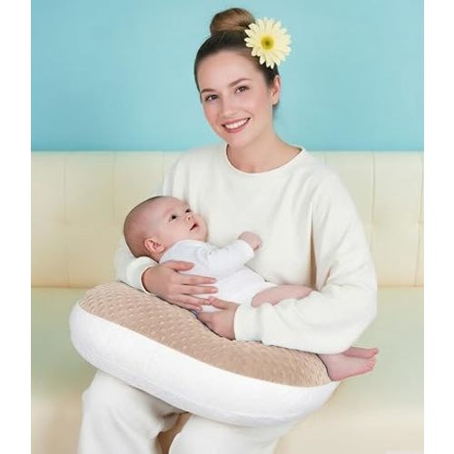 Wider Nursing Pillow, Breastfeeding Pillow with Minky Dot & Breathable Mesh, Adjustable Height Anti-Slip Base, Removable Washable Cover, Large Opening for Most Body Types
