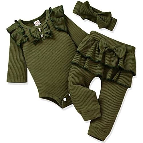 Aalizzwell Preemie Newborn Infant Baby Girls Clothes Ribbed Bodysuit Pants Set Fall Winter Outfits