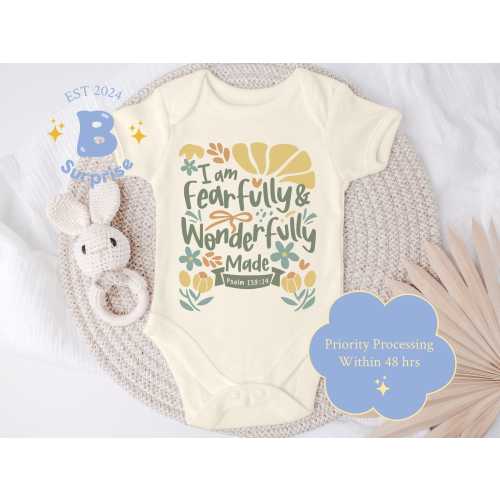 Psalm 139:14 Baby Onesie® - Fearfully and Wonderfully Made Christian Bodysuit - Floral Design
