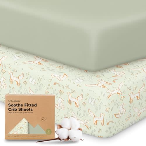 KeaBabies 2-Pack Organic Cotton Crib Sheets for Boys, Girls - 52x28 Fitted Crib Mattress Sheet Neutral, Breathable Cover for Baby Bed Set, Toddler Mattress, Soft & Cute Prints (Foxtrot)