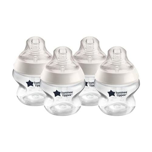 Tommee Tippee Closer to Nature Anti-Colic Baby Bottle, 5oz, Slow-Flow Breast-Like Nipple for a Natural Latch, Anti-Colic Valve, Pack of 4 - Clear - 4 Count (Pack of 1) - 5 Ounces - BOTTLE