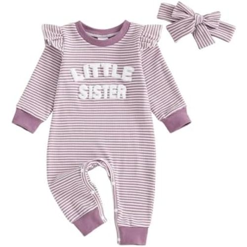 Newborn Baby Girls Romper Outfits Daddy's Girl Embroidery Striped Ruffle Jumpsuit Bodysuit Fall Winter Clothes