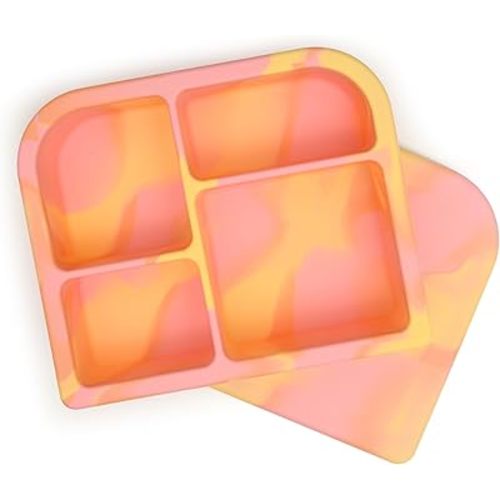 PrimaStella Snacktainer Silicone Bento Box - Leak-Proof Lunch Box for Kids and Adults (Sherbet)