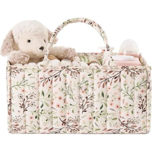 Baby Diaper Bag Tote Floral Quilted Maternity Bag with Large Capacity and Handle for Mom Travel Nursing Essentials Storage