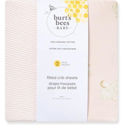 Burt's Bees Baby Essential Organic Cotton Fitted Crib Sheet, Breathable for Boy Girl Standard Crib & Toddler Mattresses