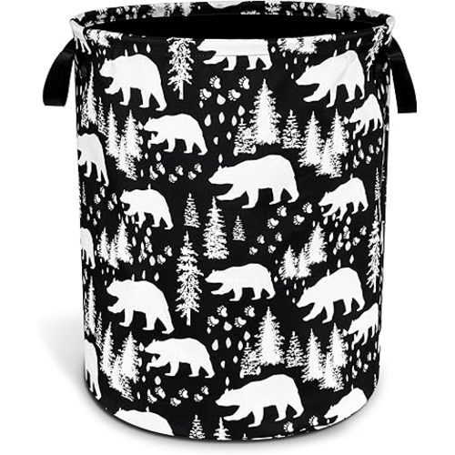 Bear Laundry Basket Forest Bear Paw Foldable Oxford Cloth Funny Tote Bag Laundry Hamper Clothes Storage Bucket Toy Organizer For Bathroom/Laundry Storage/Bedroom 18.9x16.5 Inch