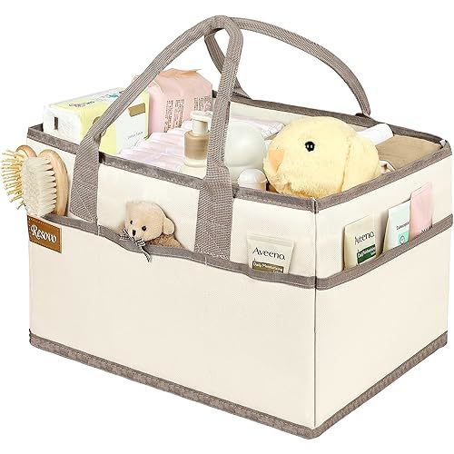 Baby Diaper Caddy Organizer with Handle, Baby Shower Gifts Basket, Nursery Storage Organizer for Newborn, Newborn Essentials Registry Must Have, Portable Car Caddy Organizer for Diapers