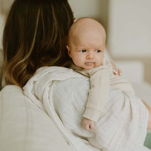 Organic Cotton Muslin Swaddle Blanket, Sand Stripe - Little Unicorn | Maisonette