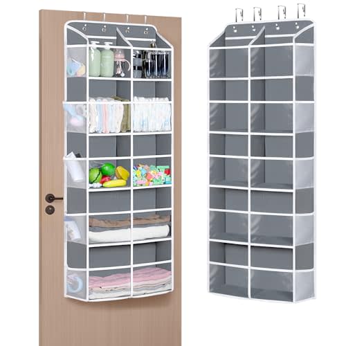 Univivi Over The Door Organizer Storage, Extra Large 5 Tiers Door Hanging Organizer with Clear Deep Pockets, Behind the Door Organizer for Nursery, Baby Essentials Daily Use, Bedroom, Bathroom (Grey)