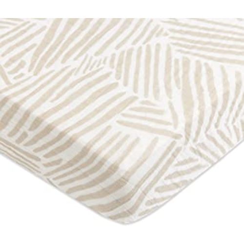 Babyletto 100% Organic Cotton Mini Crib Sheet, GOTS-Certified, Fitted 360°, Ultra-Soft and Breathable Muslin - Oat Stripe