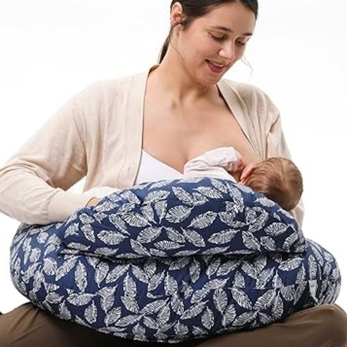 Momcozy Original Nursing Pillow and Positioner - Plus Size Feeding Pillow | Breastfeeding, Bottle Feeding, Baby Support | with Adjustable Waist Strap and Removable Cotton Cover, Navy Blue