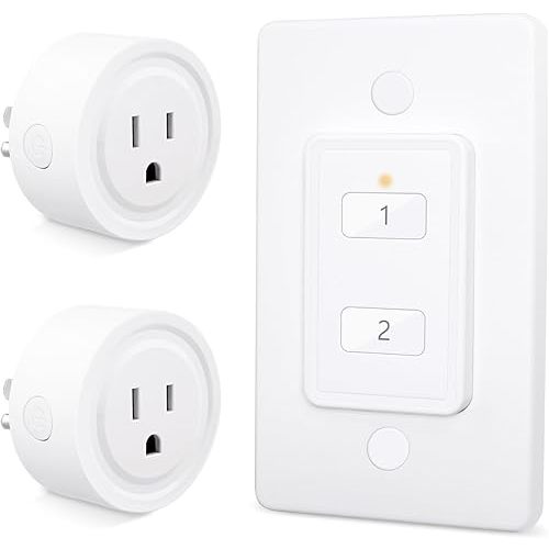 LoraTap Mini Wireless Remote Control Outlet Plug Adapter (2 Pack) with Remote, 2 Channel Wall Switch, 656ft Control Range for Indoor Lamps and Home Appliances, No Hub Required, 10A/1100W, White