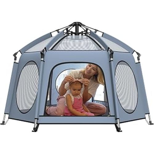 Baby Playpen with Canopy: 1-Second Setup, Ultra-Light & Sturdy | Indoor/Beach/Outdoor Toddlers Portable Playpen with UPF50+ Canopy, Bug Net & Carry Bag (Playard Safety Certified)