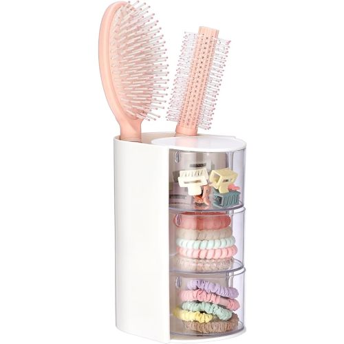 Rotating Hair Accessories Organizer with Hair Brush Holder,3 Layer