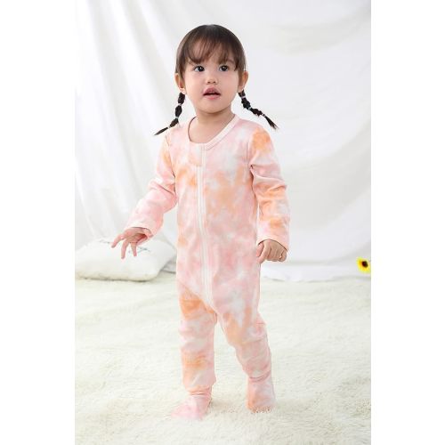 O2 BABY Organic Cotton Zip-Front Sleeper Pajamas - Orange/Pink Newborn
