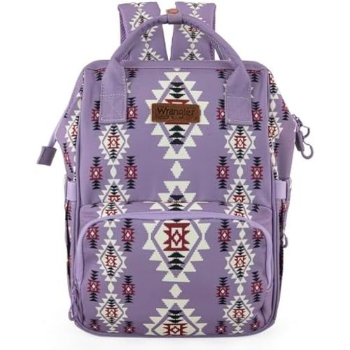 Wrangler Diaper Bag Backpack Aztec Travel Backpack Purses Western Multi-Function Baby Bags for Mom with Waterproof Insulated Pockets WG2204-9110LV