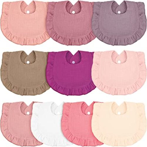 Seematn 10 Pcs Baby Muslin Bibs Drool Bibs Bandana Ruffle Soft Cotton for Newborn Baby Infants Girl Teething Toddlers Boy(Retro Colors)