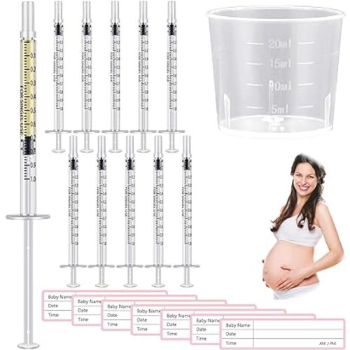 TrelaCo Colostrum Collector Kit Include Sterile Sealed Breast Milk Collector No Needle Colostrum Syringes Stickers 1 Measuring Cup Colostrum Collection for Breastmilk(100 Sets,1 ml)