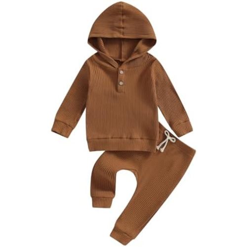 fhutpw Baby Girl Boy Clothes Long Sleeve Knitted Cotton Hoodie & Pants Sets Infant 3 6 12 18 Months Fall Winter Outfits