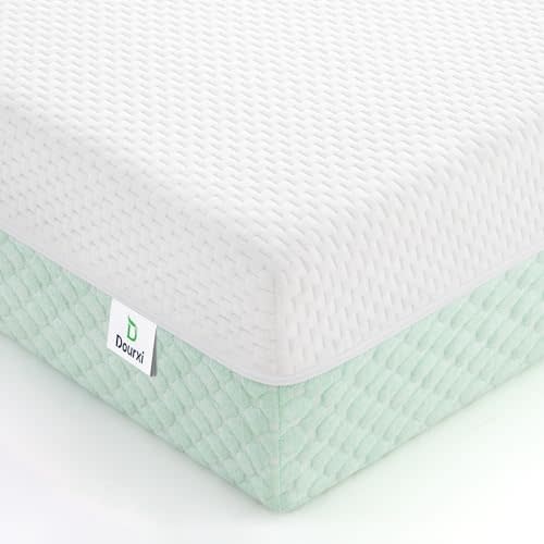 Dourxi Crib Mattress, Dual Sided Comfort Memory Foam Toddler Bed Mattress, Triple-Layer Breathable Premium Baby Mattress for Infant and Toddler w/Removable Outer Cover - White&Green