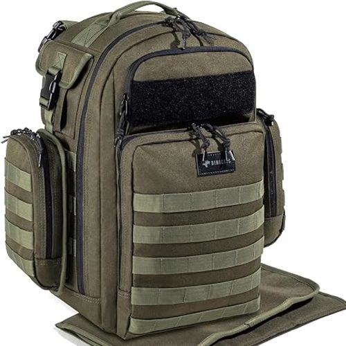 Dad Diaper Bag, Mens Diaper Bag Backpack with Diaper Changing Mat, Military Diaper Backpack with Molle Webbing, Waterproof Pouch, Baby Wipes pocket, Insulated Bottle Pockets- Jungle Green