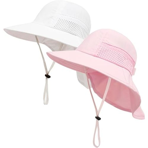 XIAOHAWANG Girls Sun Hat Baby Beach Hats Boys UPF 50+ Kids Summer Protection Cap Toddler Breathable Caps Wide Brim Neck Flap