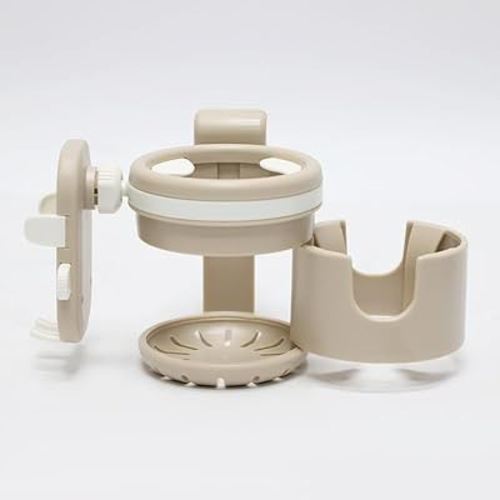 Universal Cup Holder, 360°Rotation Holder, 3in1 Drink Holder, Removable Phone Holder,Suit Any Baby Stroller, Phone,Bicycle, Wheelchair, Walker (Khaki)