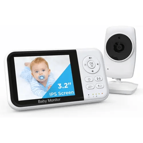 Babystar Video Baby Monitor No WiFi, 3.2" HD Screen Night Vision, Two-Way Talk VOX Mode 2 x Zoom and Lullabies Play, Feeding Alarm